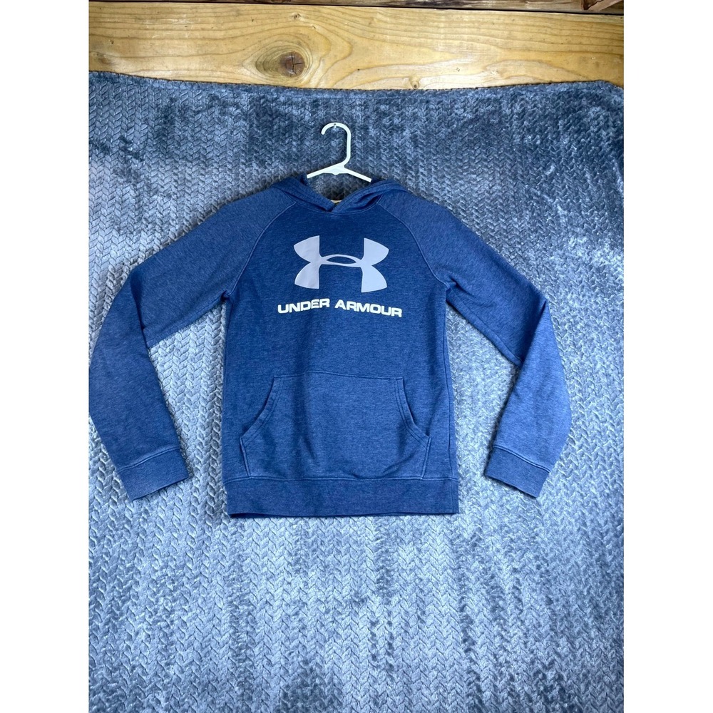 Under Armour Fleece Hoodie Youth 14-16 Big Logo Ribbed Cuffed Hem Long Sleeve